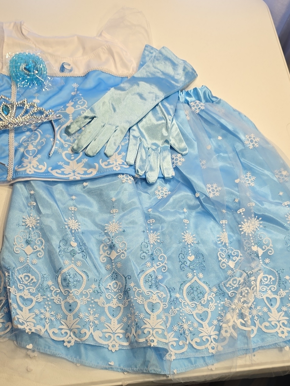 Blue Princess Cinderella-Style Kids Costume Dress with Gloves